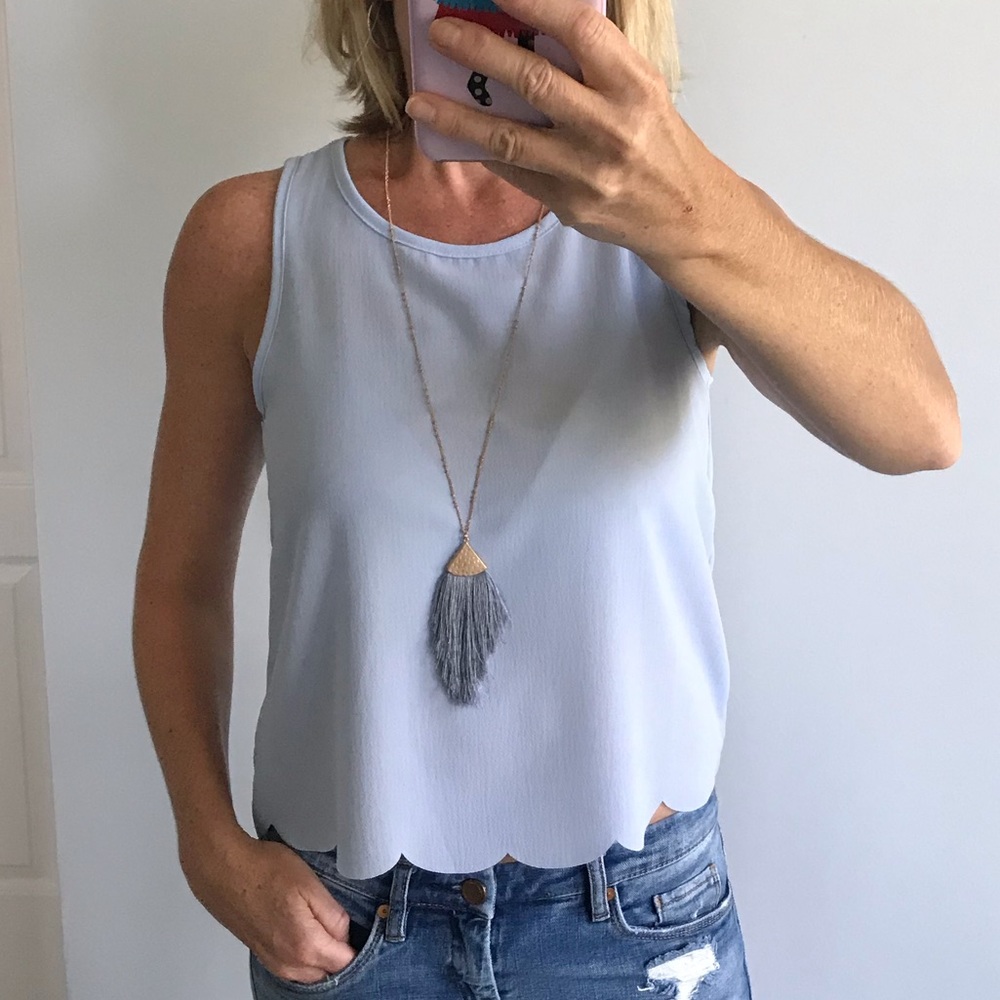 Blue Scallop Hem Tank